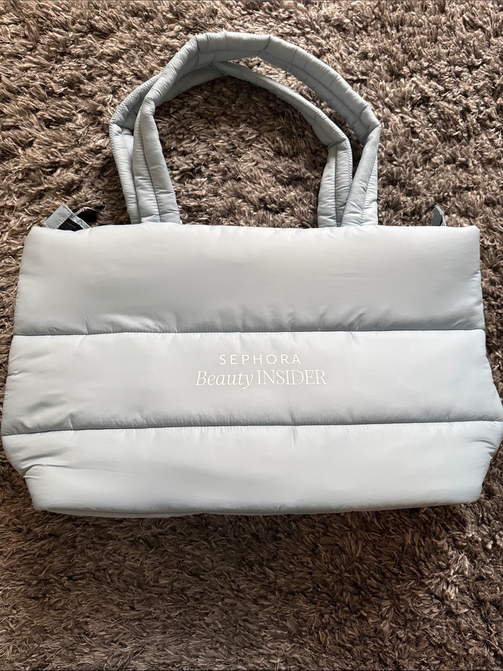 Sephora Light Gray Quilted Puffer Tote